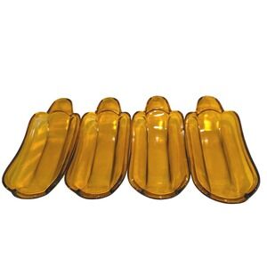 Vintage Amber Glass Banana Split Boat Ice Cream Sundae Dish Set of 4 MCM 9"